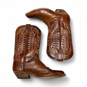Vintage dark beige embroidered cow leather cowboy boots